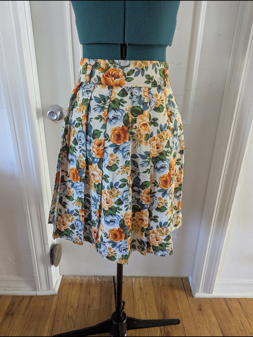 Floral Circle Skirt in Cream with Yellow & Blue Roses